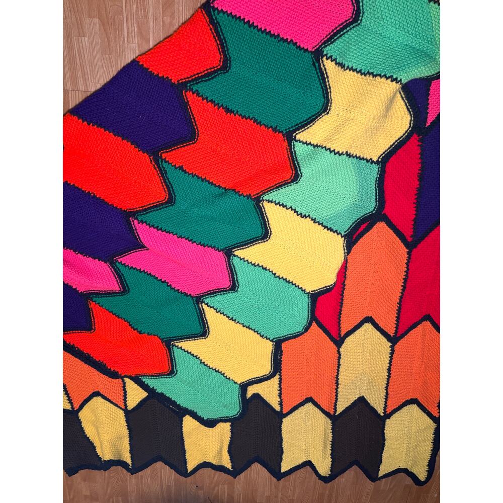 Handmade Crochet Chevron Blanket Quilt Multicolor Zig Zag Afghan Throw 68x60 - Picture 7 of 7